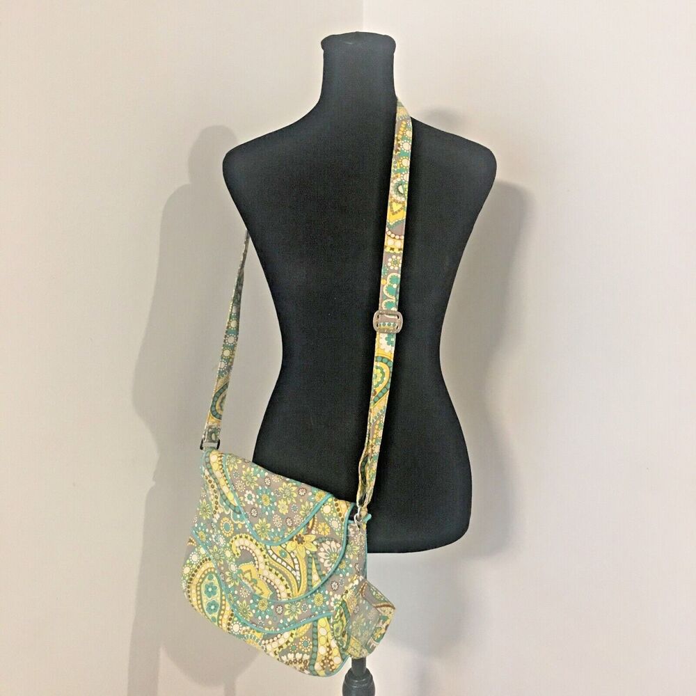 Lot of 2 VERA BRADLEY Lemon Parfait Gray Yellow Paisley Crossbody Bag & Wallet